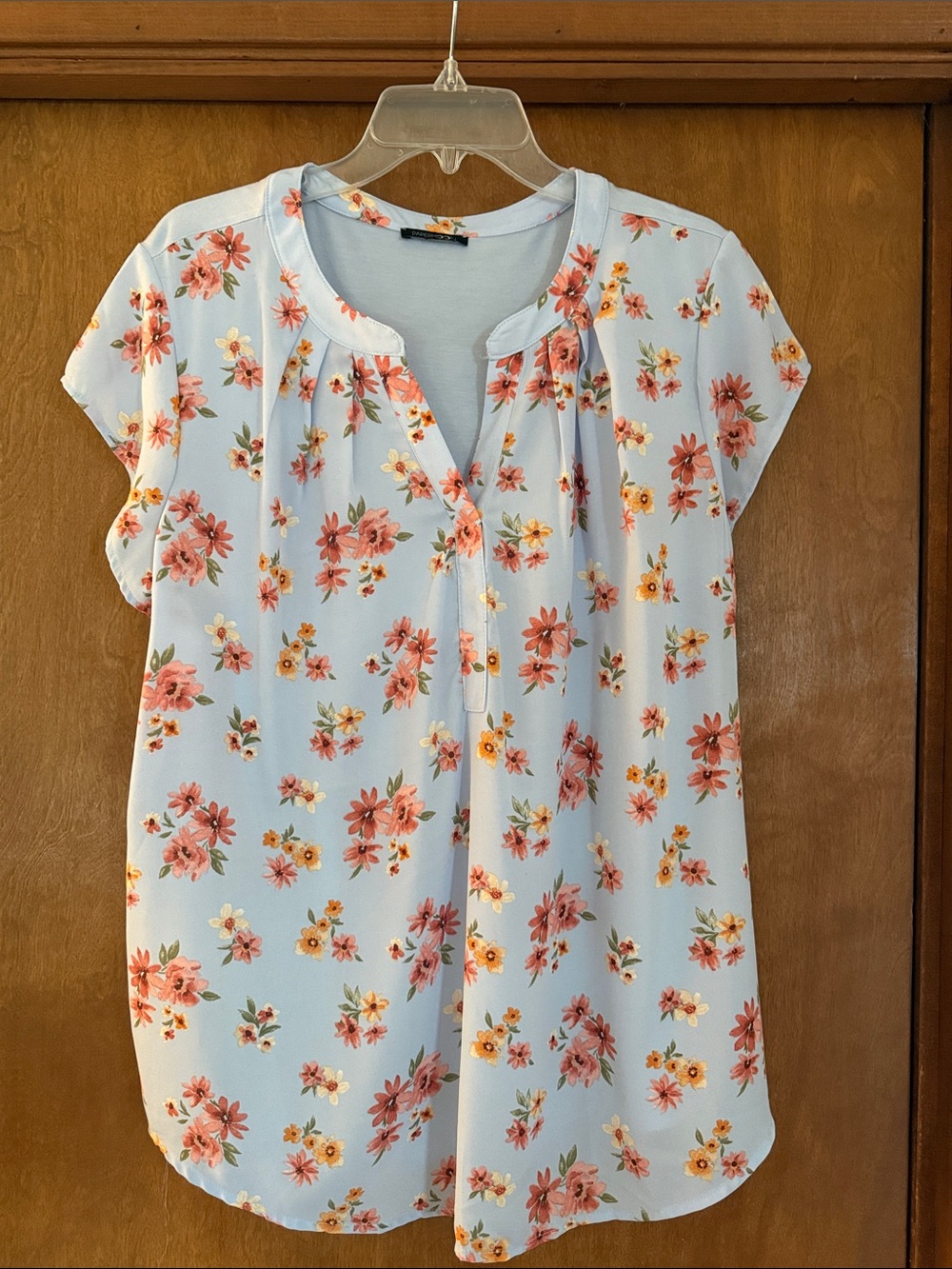 Papermoon Light Blue Floral Top with Coral & Yellow Blooms